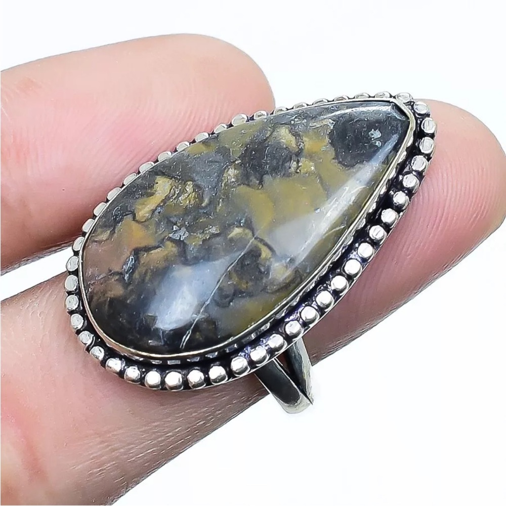 Bumblebee Jasper Gemstone 925 Sterling Silver Ring